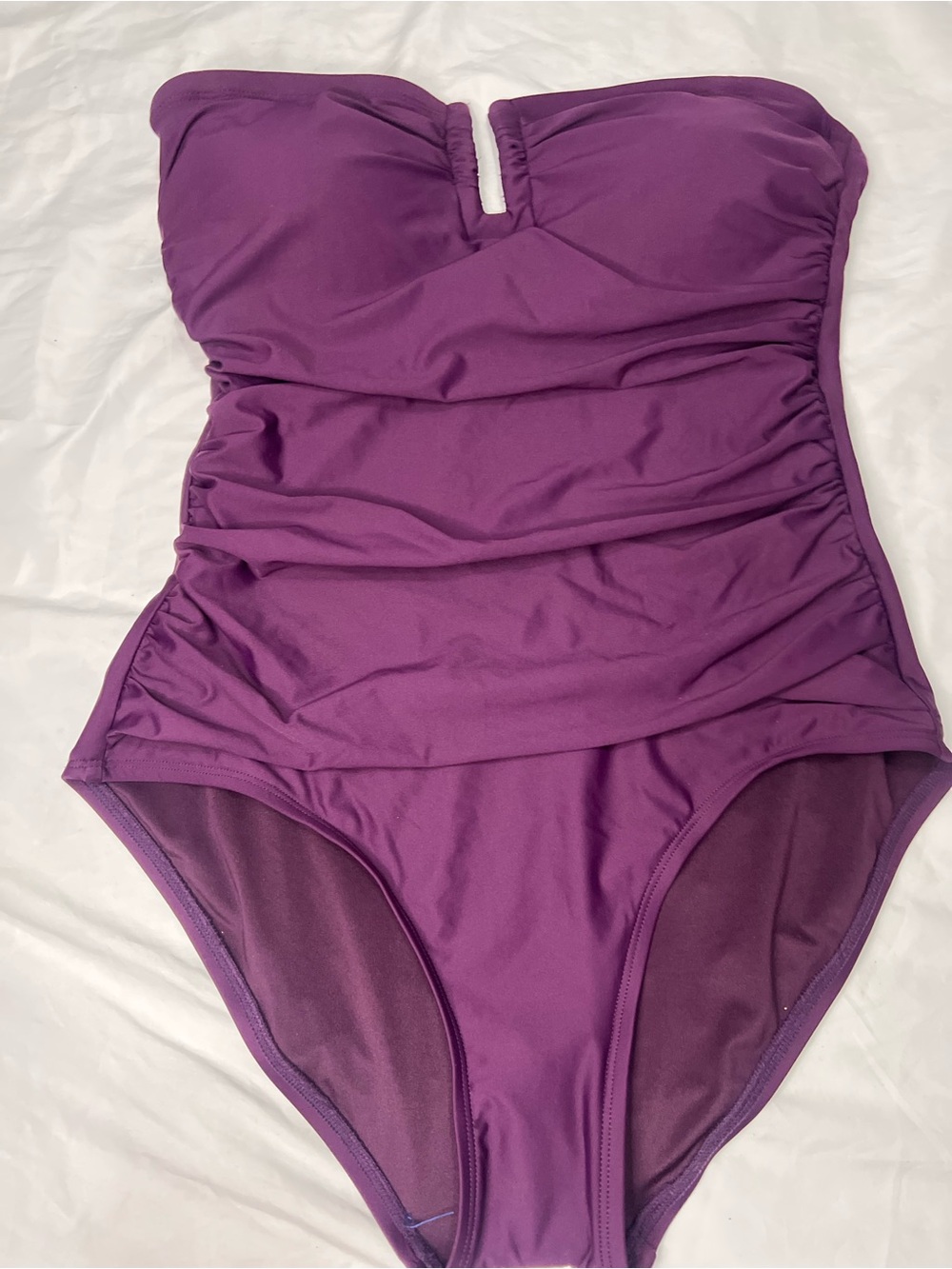 DKNY Purple Plum Ruched Strapless One-Piece Swimsuit M